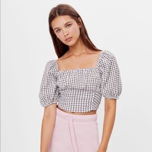 Plaid Printed Square Neck Top